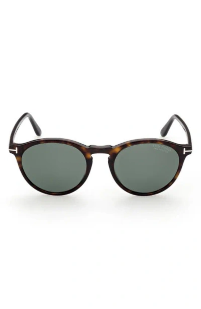 Tom Ford Aurele 52mm Polarized Round Sunglasses In Dhav/ Grnpz