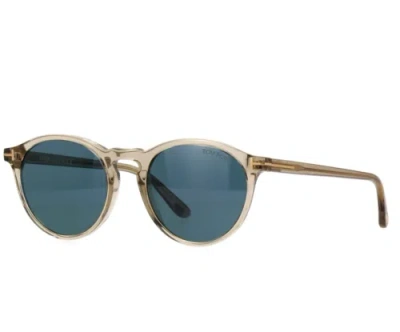 Pre-owned Tom Ford Aurele Ft0904 57v Sunglasses Beige Crystal Frame Blue Lenses 52mm