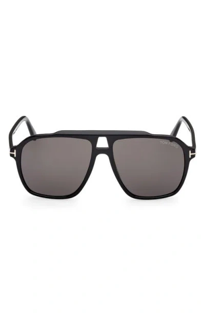 Tom Ford Autari 56mm Navigator Sunglasses In Black