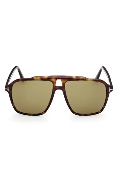 Tom Ford Autari 56mm Navigator Sunglasses In Green