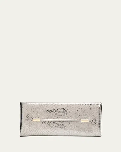 Tom Ford Ava Snake-embossed Printed Leather Clutch In Silver