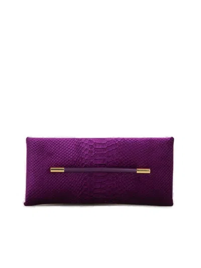 Tom Ford Ave Embossed Velvet Clutch Bag In Purple