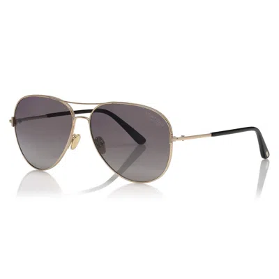 Tom Ford Aviator Full Rim, With A Shiny Dark Brown Frame And Brown Mirror Lens.