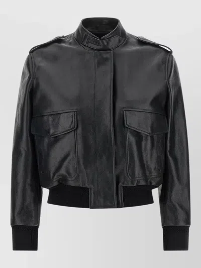 Tom Ford Aviator Style Jacket Front Pockets Ribbed In Black
