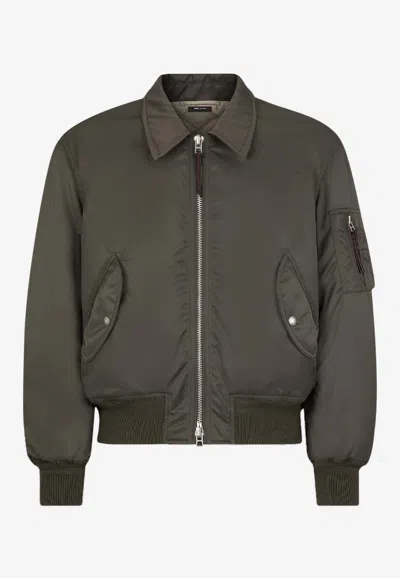 Tom Ford Aviator Zipped Bomber Jacket In Green