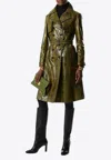 Tom Ford Ayers Snakeskin-print Belted Goat Leather Trench Coat In Olive