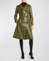 Tom Ford Ayers Snakeskin-print Belted Goat Leather Trench Coat In Olive