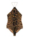 Tom Ford Leopard-print Chain Halter One-piece Swimsuit In Brown