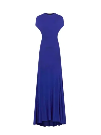 Tom Ford Backless Evening Dress With Cap Sleeves And Train In Blue