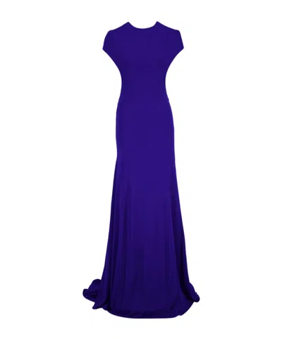 Tom Ford Backless Short-sleeved Trailing Gown In Blue