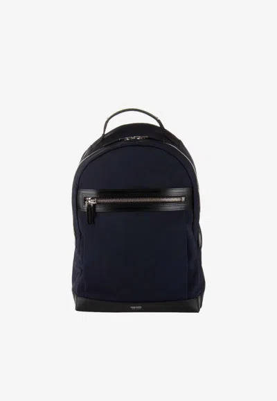 Tom Ford Backpack With Leather-trims In Blue