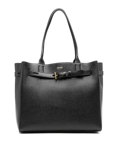 Tom Ford Hammered Leather Tote Bag In Black