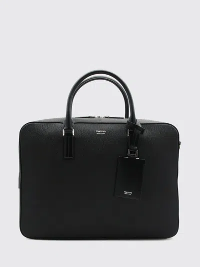 Tom Ford Leather Briefcase With Double Handle And Removable Shoulder Strap In Black