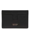 Tom Ford Black T Line Card-holder With Gold-colored Embossed Logo In Grainy Leather Man