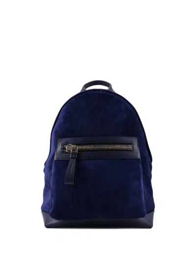 Tom Ford Zipped Velvet Backpack In Blue