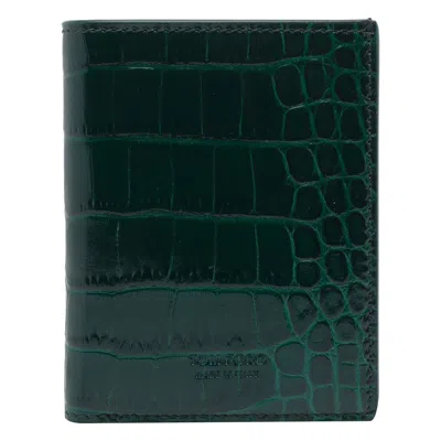 Tom Ford Bi-fold Crocodile Texture Clutch Bag In Green