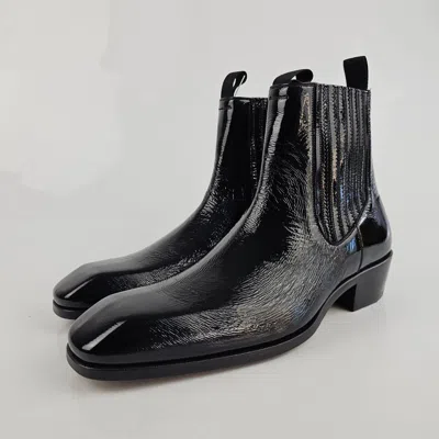 Pre-owned Tom Ford Bailey Black Crackled Leather Chelsea Boots