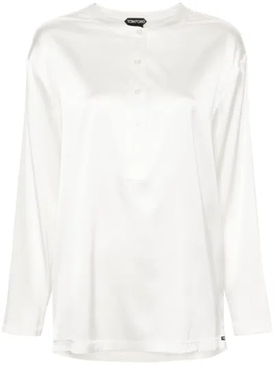 Tom Ford Band-collar Satin Blouse In White