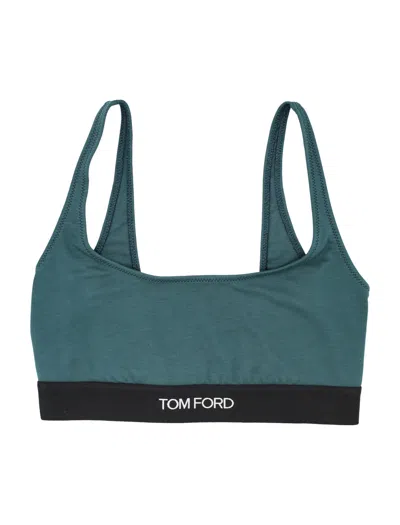 Tom Ford Bandeau Top In Stretch Modal With Jacquard Logo Band In Green