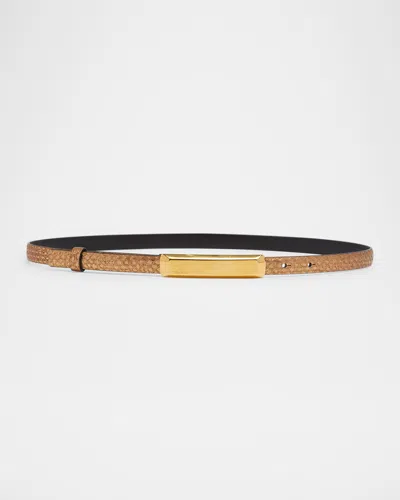 TOM FORD BAR METALLIC SNAKE LEATHER SKINNY BELT