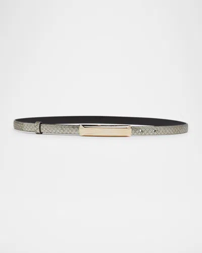 Tom Ford Bar Snake Leather Skinny Belt In Vintage Silver