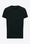 Tom Ford Blue Crew Neck T-shirt With Embroidered Logo In Cotton Blend Man In Black