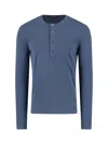 Tom Ford Ribbed Blue Henley Shirt With Button Closure And Drawstring Detail In Blue