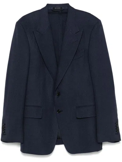 Tom Ford Basket Weave Shelton Wool Jacket Clothing In Blue