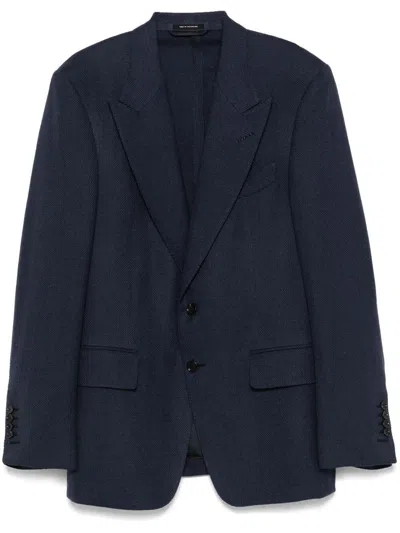 Tom Ford Basketball Weave Shelton Wool Jacket In Blue