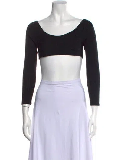 Pre-owned Tom Ford Bateau Neckline Three-quarter Sleeve Crop Top In Black