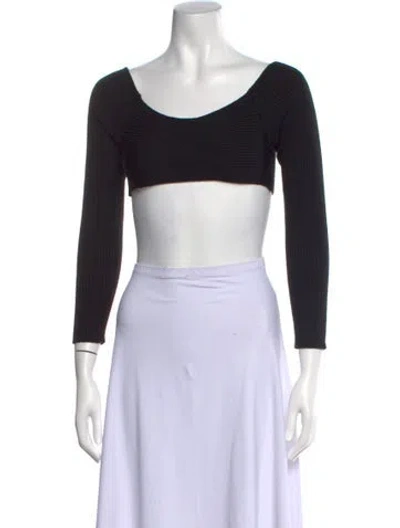 Pre-owned Tom Ford Bateau Neckline Three-quarter Sleeve Crop Top In Black