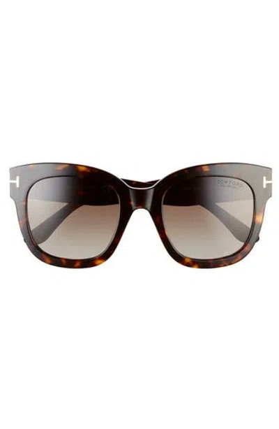 Tom Ford Beatrix 52mm Polarized Gradient Square Sunglasses In Dark Havana/brown