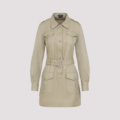 TOM FORD BEIGE COTTON SAFARI MINI DRESS