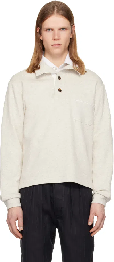 Tom Ford Beige Cotton Silk Cashmere Half Button Sweatshirt In Gray