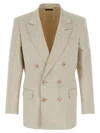 Tom Ford Double-breasted Tailored Blazer Featuring Back Vent In Beige