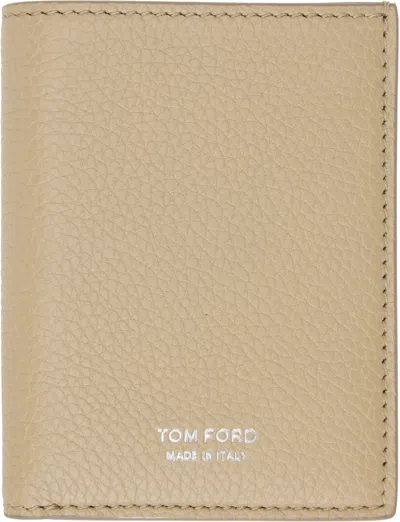 Tom Ford Beige Grain Leather Folding Card Holder In Dune