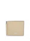 Tom Ford Beige Grained Leather Clip Wallet In Beige