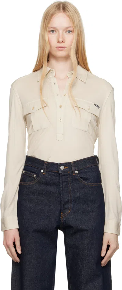 Tom Ford Beige Jersey Long Sleeve Military Polo