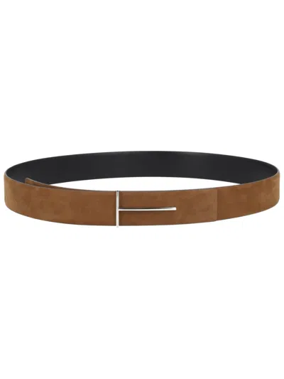 Tom Ford Beige Leather Belt In Brown