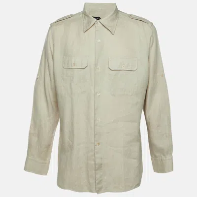 Pre-owned Tom Ford Beige Linen Front Pocket Military Over Shirt Xxxl