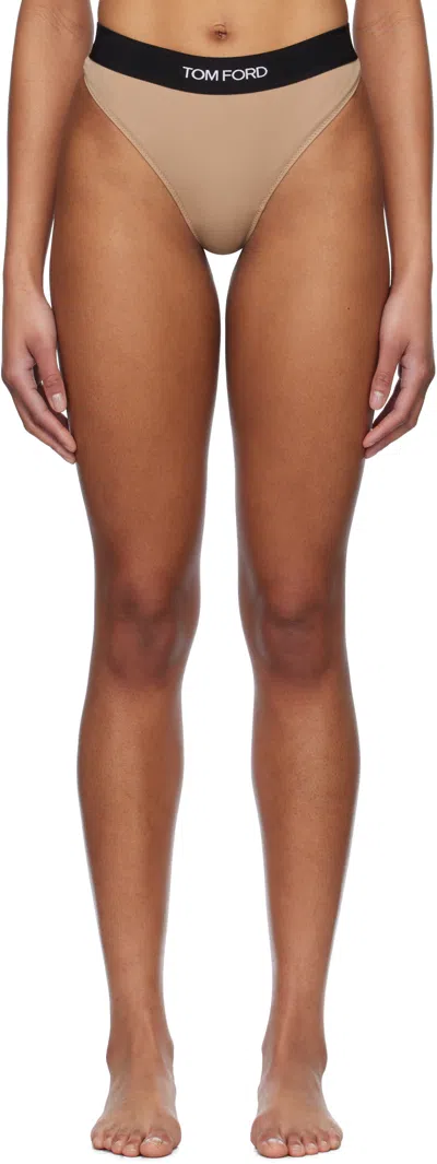 Tom Ford Beige Modal Signature Thong In Brown