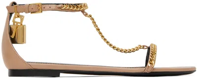 Tom Ford Beige Padlock Chain Flat Sandals In 1j003 Flesh