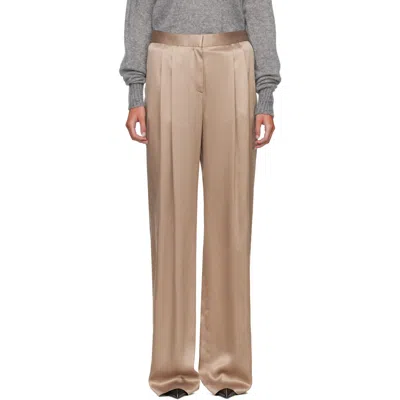 Tom Ford Beige Peach-feel Silk Satin Double Pleat Trousers In Jbq Desert Taupe