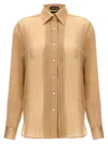 Tom Ford Pleated Plastron Shirt In Beige