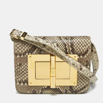 Pre-owned Tom Ford Beige Python Small Natalia Crossbody Bag In Sand