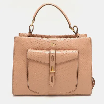 Pre-owned Tom Ford Beige Python Small T Twist Top Handle Bag