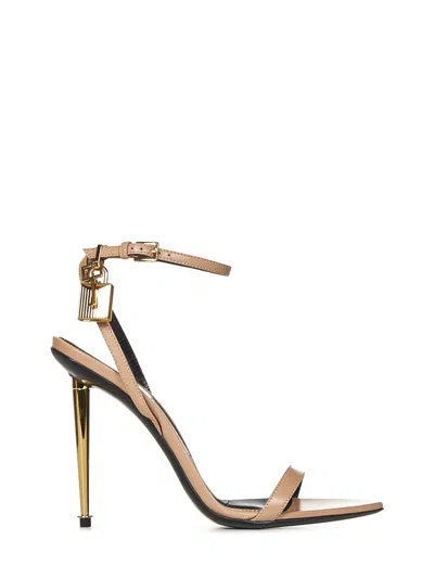 Tom Ford Taupe Padlock Pointed Naked Heeled Sandals In 1j003 Flesh