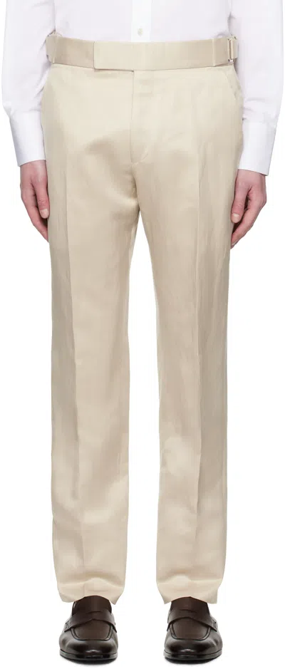 Tom Ford Beige Silk Linen Twill Atticus Trousers In Gold