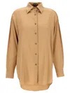 Tom Ford Luxe Silk Shirt With Long Sleeves And Pleated Back In Beige