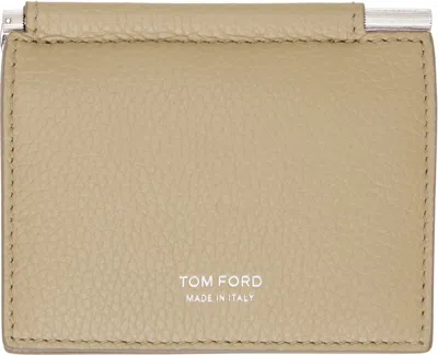 Tom Ford Beige Small Grain Leather Money Clip Card Holder In Dune
